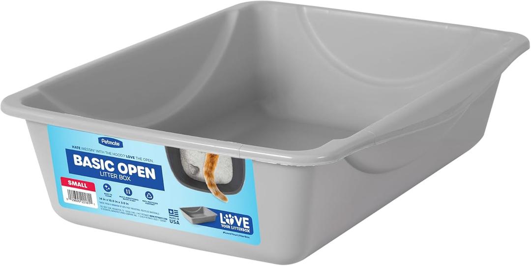 Petmate Basic Open Cat Litter Pan, Multidirectional Easy to Clean Plastic Litter Box, Gray, Made in USA, 14.5" x 10.5" x 3.5", Small Recommended for Kittens and Small Cats (Blue Mesa/ Mouse Gray)