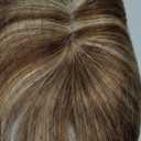 HOOJIH Hair Topper for Women with Thinning Hair 4x2.5inch Base Real Human Hair Topper with Bangs Handmade Invisiable Lace Front Topper - Medium Brown with Blonde Highlights