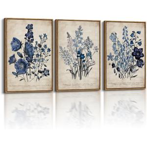 InSimSea Oversized Vintage Botanical Art for Living Room Bedroom,3Pcs, Extra Large French Country Paintings Wall Decor for Home, Cottagecore Farmhouse Grassland Framed Canvas Prints Picture,16x24in
