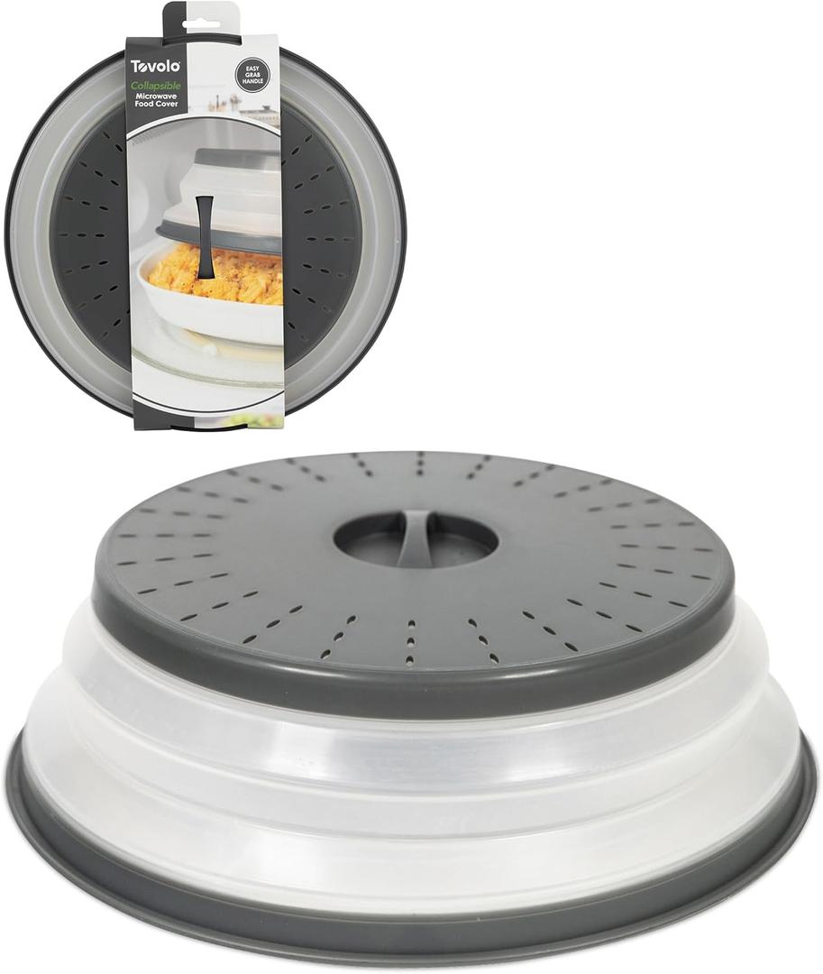 Tovolo Microwave Splatter Cover for Food, Large (Charcoal) - Collapsible & Vented Silicone Splatter Guard Lid - Microwave Plate & Dish Cover with Handle - BPA-Free Kitchen Gadget for Meal Prep (Large (13 inch))