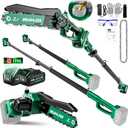 2-in-1 Electric Pole Saws for Tree Trimming,8" Mini Chainsaw Cordless with Extension Pole, 1200W Brushless Motor,Auto Oiling,16.18 FT Max Reach Extension Pole for Outdoors Pruning with 2Batteries