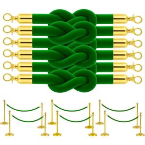 6 Pack Green Velvet Rope 5 Foot with Gold Hooks  Premium Stanchion Rope for Events and Crowd Control  Durable VIP Barrier for Queue Management and Decorative Use