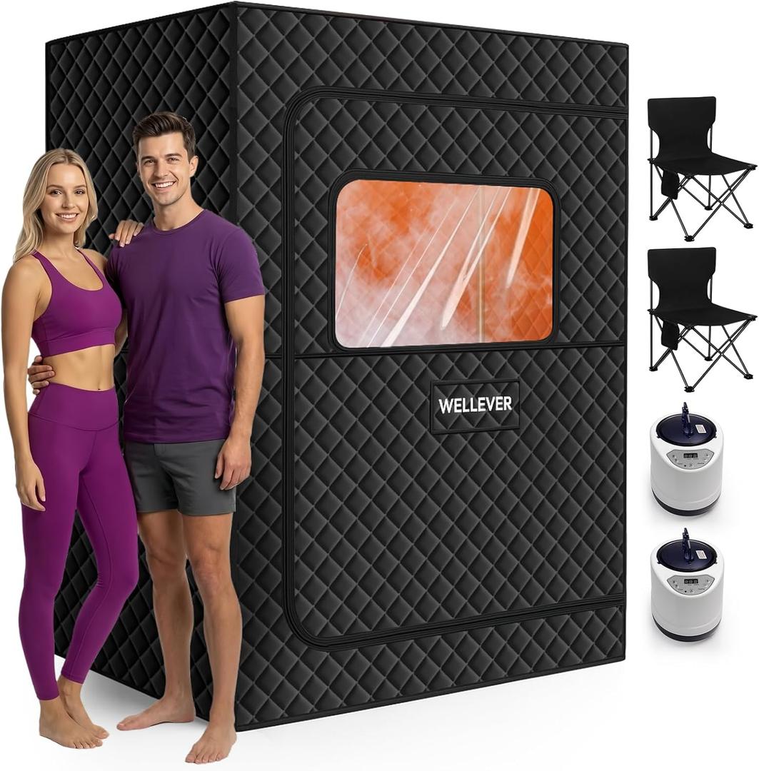 2 Person Sauna Box, Portable Steam Sauna for Home Spa, Relief Muscle Pain, Foldable Sauna Kit with 5-Layer Waterproof, 9 Levels Heat of Saunas Room with 2 Steamers, Oversize Chairs, 5.9' x 4.1' x 3.0'