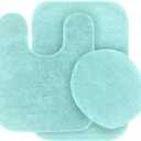 #6 Bath Mat, Contour Mat, and Lid Cover, with Rubber Backing Bathroom Set 3 Piece Solid Assorted Colors (Mint Green)