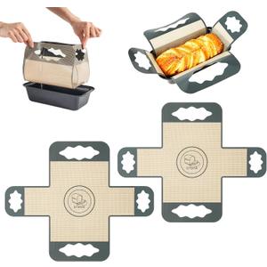 2 Pcs Reusable Silicone Bread Loaf Pan Liner, Food Grade BPA Free Bread Baking Mat, Non-Stick and Heat Resistant Dough Transfer Tool, Sourdough Sling with 4 Handles, Fits 9x5" or 1.5Lb Loaf Pans (Gray)