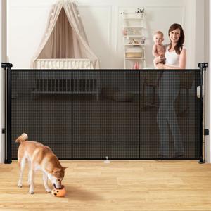 Retractable Baby Gates for Stairs, 78" Extra Wide Retractable Dog Gate with Support Rods for The House, 42" Extra Tall Baby Safety Gates Pet Gate for Doorways, Hallways, Indoor, Outdoor Black
