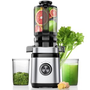 Juicer Machines, Cold Press Juicer with Wide Feed Chute, Slow Masticating Juicers for Whole Vegetables & Fruits, High Juice Yield, Easy to Clean, Large Auger, Light Silver