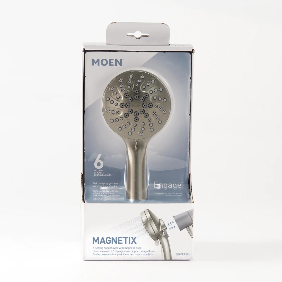 Moen 26100SRN Engage Magnetix 3.5-Inch Six-Function Handheld Showerhead with Magnetic Docking System, Spot Resist Brushed Nickel