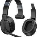 COSMUSIS Trucker Bluetooth Headset, Wireless Headsets with Noise Cancelling Microphone, Long Battery Life Bluetooth Headphones with Detachable Earpad/Single+Dual Mode for Office/Driving/Home