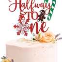 Half Way to One Cake Topper, Winter 1/2 Birthday, 1/2 Way to One, Sweet 6th Months, Snowflake Christmas Theme Half Birthday Party Decorations Red Glitter