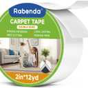 Rabenda Double Sided Carpet Tape - 2 Inch x 12 Yards Removable Rug Tape for Hardwood Floors, Tile & Laminate - No Residue Strong Hold Anti Slip Gripper for Area Rugs, Mats & Carpets