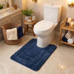 GRANNY SAYS Bathroom Toilet Rugs U Shaped, Bath Mats for Bath, Bathroom Rugs Non Slip Washable, Absorbent Microfiber Toilet Mat, Soft Plush Shaggy Bath Carpet, 20" x 24", Blue