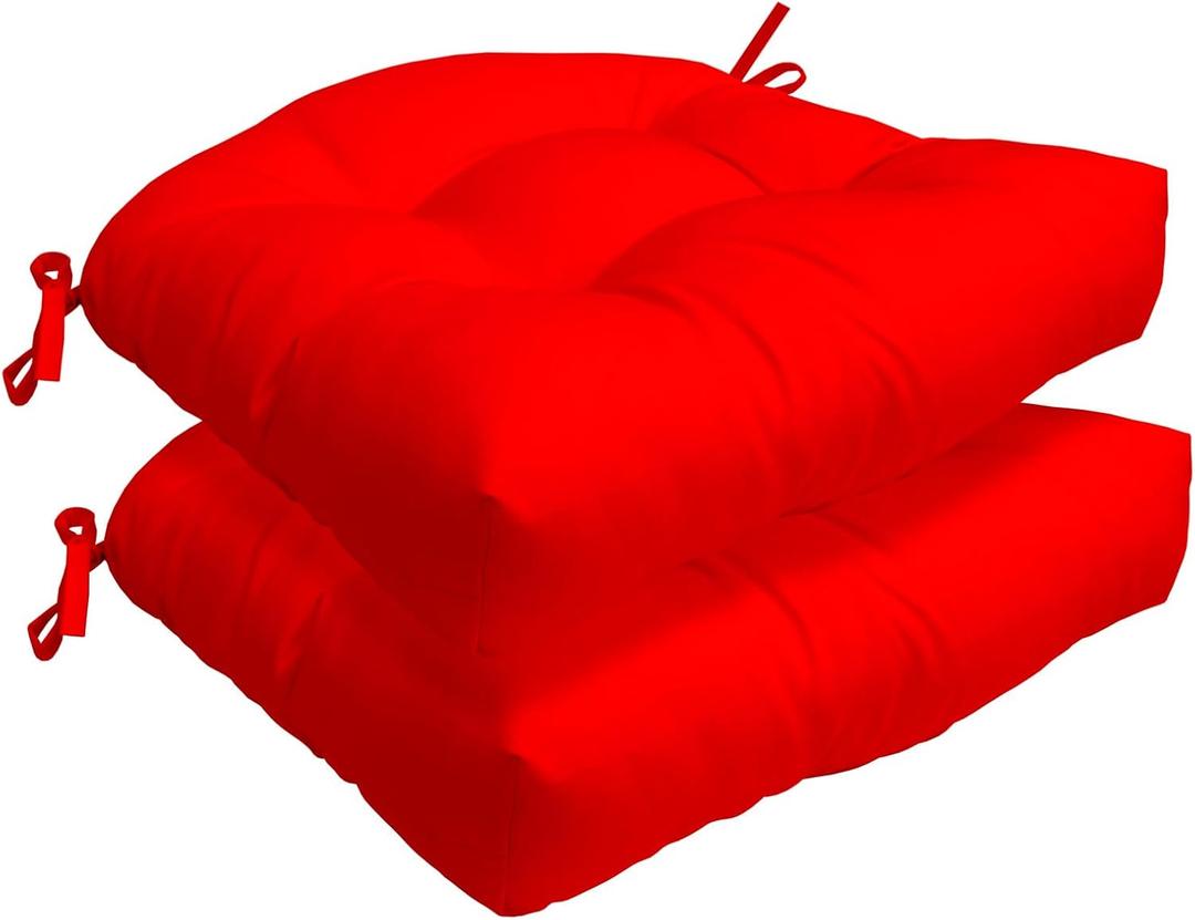 Indoor/Outdoor Chairpad with Ties, Patio Furniture Chair Cushions, Rocking Chair Cushions, Seat Cushions (Red, 19 * 19)