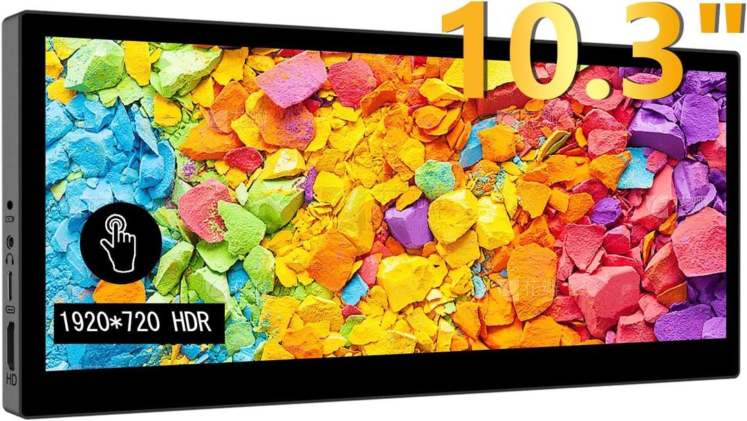 10.3 Inch Touch Screen Portable Monitor IPS1920x720 60Hz 10-Point Touch Stretched Bar with Speakers, HDMI Type-C Mini Small Extension Touchscreen Monitor for Mac Laptop, PC, Switch