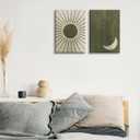2 Pces Boho Moon Canvas Wall Art Green Abstract Mid-Century Sun Wall Decor Simple Picture Poster Prints for Living Room Bedroom Home Decor Ready to Hang (16x24 Inch), 16L" x 24W"