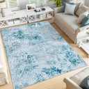 DECOMALL Jasmine Machine Washable Area Rugs, Modern Floral Rug, Foldable Carpet for Living Room Bedroom Dinning Room,3' 6" x 5' 6", Blue/White