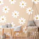 TaoBary 12 Sheet Daisy Wall Sticker Decal Removable Cute Daisy Bedroom Room Decor Flower Wall Sticker Pink White Flower Decal Wallpaper Peel and Stick for Nursery Home(White, Yellow,Vintage Style)