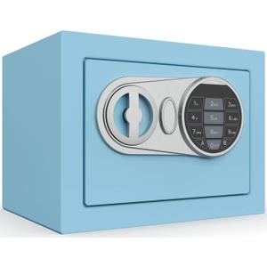 Goldenkey Small Kids Safe for Money, Digital Mini Safes with Keys&Code for Cash, Safe Box for Personal Items for Home, 6.69"D x 9.05"W x 6.69"H, Blue
