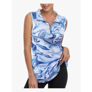 Viracy Women's Zip Up Golf Workout Tank Tops Sleeveless Quick Dry Athletic Polo Shirts, Small