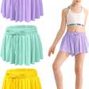 EQSJIU Girls Butterfly Shorts with Spandex Liner Preppy Flowy Athletic Shorts Skirts for Sports, Running, Dance, Cheerleading (10-11 Years, Yellow/Green/Purple)