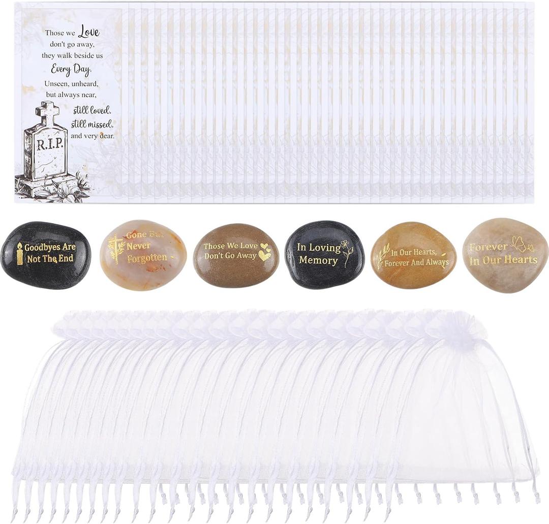 Novabright 180 Pcs Funeral Favor Memorial Stone Set Celebration of Life Favor 60 Inspirational River Rocks 60 Poem Cards 60 Organza Bags Funeral Keepsakes for Memorial Veterans Day Bereavement Gift