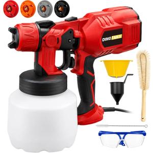 Paint Sprayer, 550W HVLP Spray Gun, 1200ml, 4 Nozzles, 3 Patterns, Red