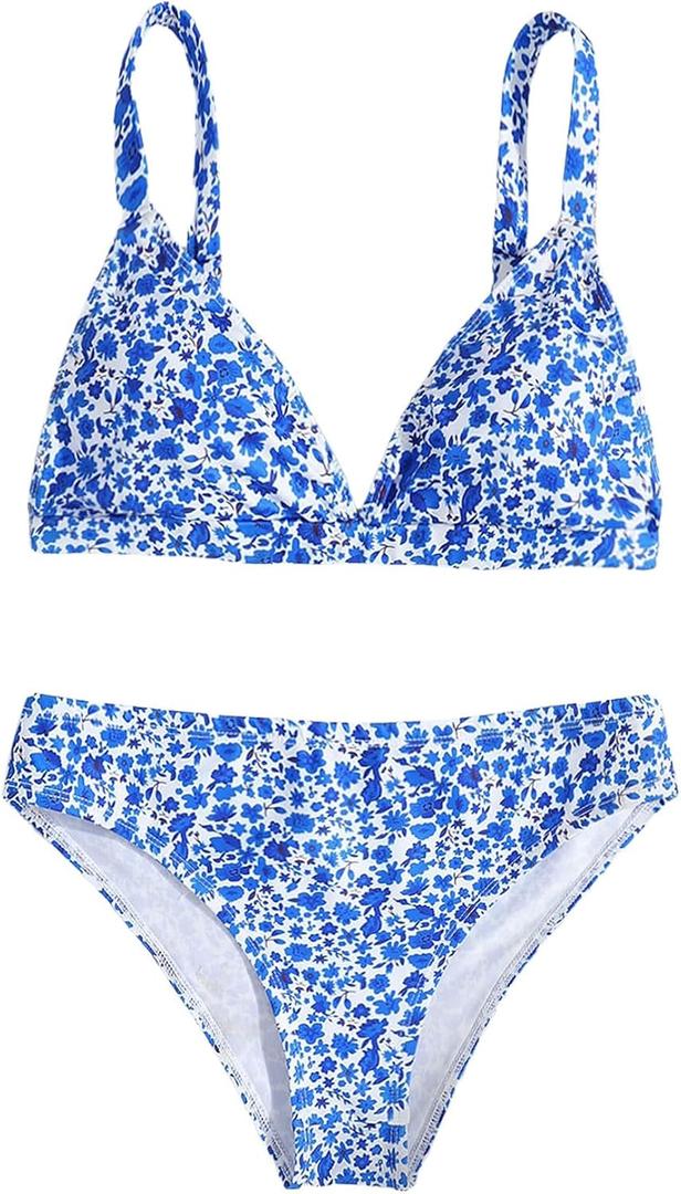 Milumia Girl's 2 Piece Bikini Set Ditsy Floral V Neck Spaghetti Strap Swimsuit (9 Yrs Old, Multi Floral Blue) Milumia Girl's 2 Piece Bikini Set Ditsy Floral V Neck Spaghetti Strap Swimsuit (9 Yrs Old, Multi Floral Blue)