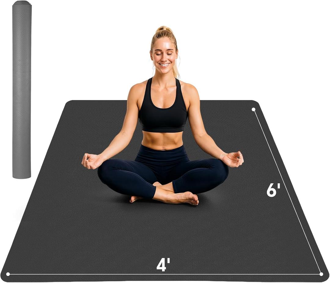 Extra Large Yoga Mat 6'x4'(1/3" & 1/4" Thick), Non-Slip, Ultra Durable, Wide Workout Mat, Wide Exercise Mats for Home Workouts, Yoga, Pilates, Stretching (Barefoot Exercise) (Black)