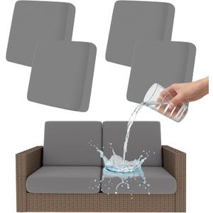 Smiry Waterproof Patio Cushion Covers, Stretch Outdoor Couch Slipcovers Replacement Washable Furniture Protector Sofa Chair Seat Cover for Dogs and Pets (4 Pcs, Grey)