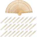 WYTAOHZL 24PCS Wooden Hand Fans 8Inch Handheld Folding Fans Wooden Fan with Bags Decorative Handheld Fan for Weddings Party Baby Shower