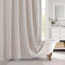 MitoVilla Boho Farmhouse Fabric Shower Curtain, Tan Brown Modern Cotton Linen Shower Curtains for Vintage Country Bathroom Decor, Tassel Weighted & Thick Waterproof Cloth, Taupe, 72 x 72