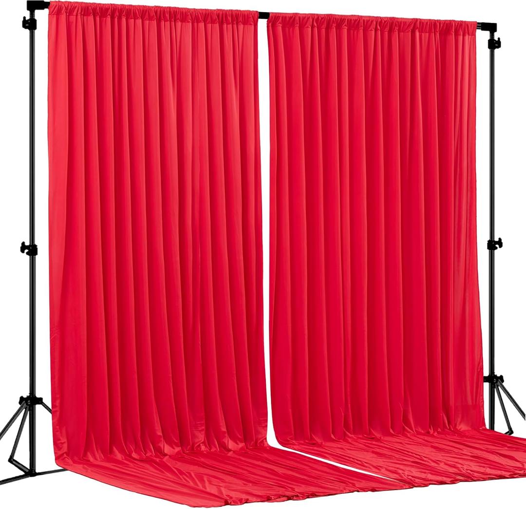 Red Backdrop Curtains 2 Panels-Wrinkle-Free Polyester Photography Drapes Party Photo Backgrounds for Wedding Christmas Photo Backdrops- 8 X10FT (Red), W4' x H10'