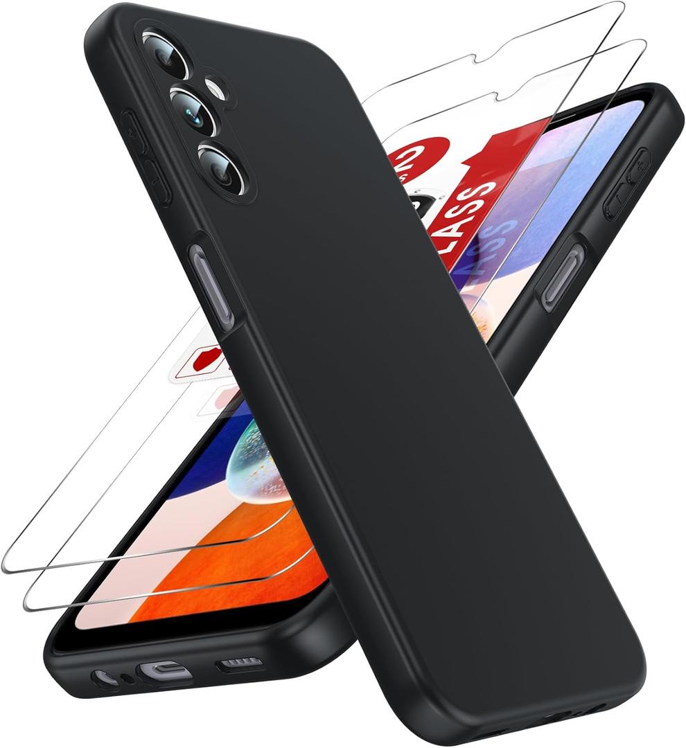 LeYi for Samsung Galaxy A14 5G Phone Case: Galaxy A14 5G Case with 2 PCS Tempered Glass Screen Protector, Slim & Anti-Scratch, Liquid Silicone Shockproof Cover for Samsung A14 5G Case (Black)