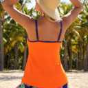 MODLILY Tropical Print Tankini Swimsuits for Women, Modest Two Piece Bathing Suits, Tank Top with Pocket Board Shorts (Orange, L)