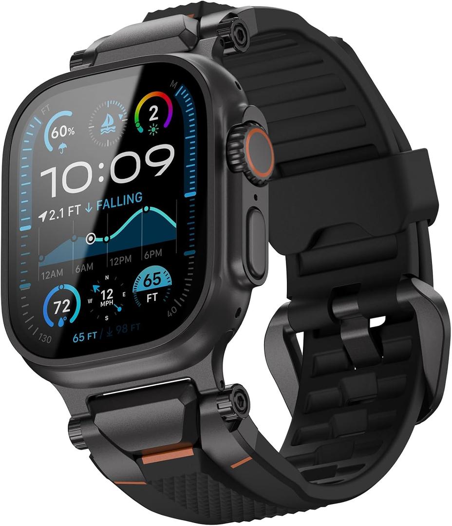 ULTIMAL Compatible with Apple Watch Ultra 2/1 band 49mm/46mm/45mm/44mm for Men, Silicone Sport Strap with Durable Stainless Steel Buckle for Apple Watch Ultra2/1 Series 10/9/8/7/6/5/4/3/SE (Black/Black)