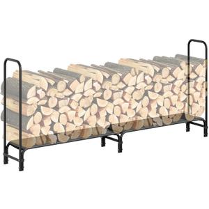 8Ft Firewood Rack Stand, Outdoor Indoor Firewood Rack Holder for Fireplace Wood Storage, Heavy Duty Fire Logs Stand Stacker Holder with Fabric Mesh, Metal Wood Pile Storage Stacker Organizer