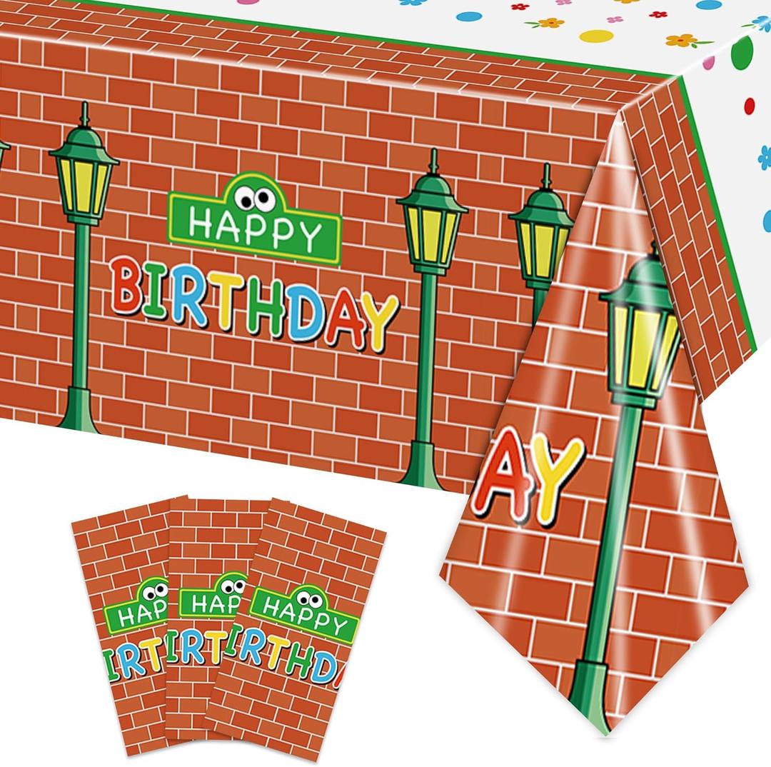 3 Pcs Wall Street Disposable Tablecloths Cartoon Street Happy Birthday Party Supplies Table Covers for Kids Boys Birthday Party Decorations 54 x 108Inch (Cookie)