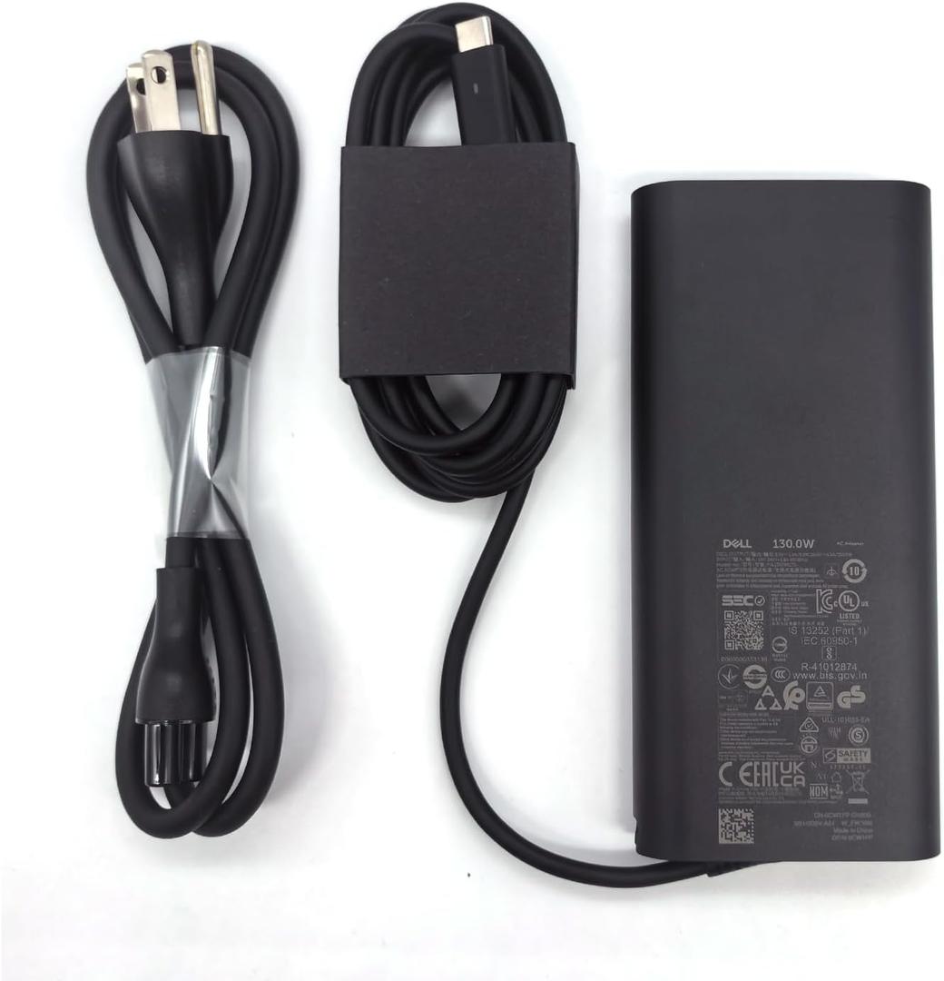 Dell Laptop Charger GAN 130W USB C Type C AC Adapter,XPS 15 9520 9530 XPS 17 9720 9730 AC Charger, Black, HA130PM170