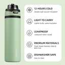 BJPKPK 25oz Insulated Water Bottle with 2-1 Straw Spout Lid, Stainless Steel Metal Water Bottles with Carry Handle, BPA Free, Leak-Proof, Fits in Car Cup Holder, Thermo for Sports,Macaron Green