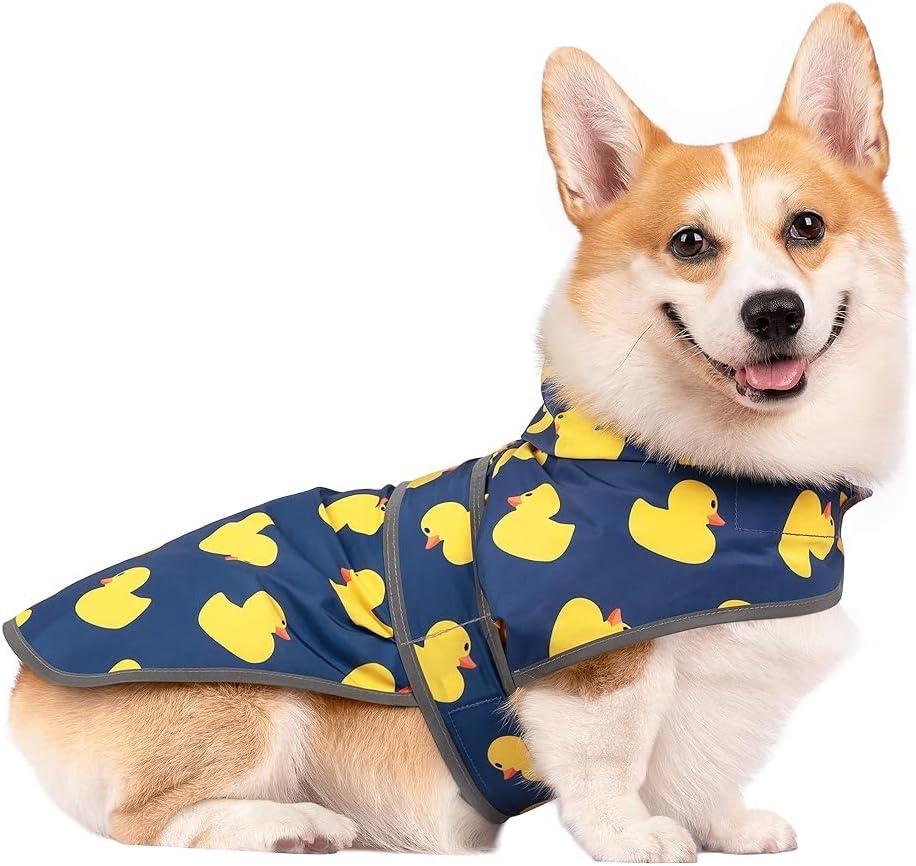 Dog Raincoat for Medium Dogs Waterproof Jacket Hooded Rain Coats with Reflective Strips Leash Hole & Poncho Adjustable Fit (Duck,M)