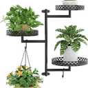 OVICAR Rotating Window Plant Shelves - Indoor Wall Plant Stand 3-Tier Floral Metal Window Shelf Holder for Multiple Plants with Hanging Hooks Home Decor Black