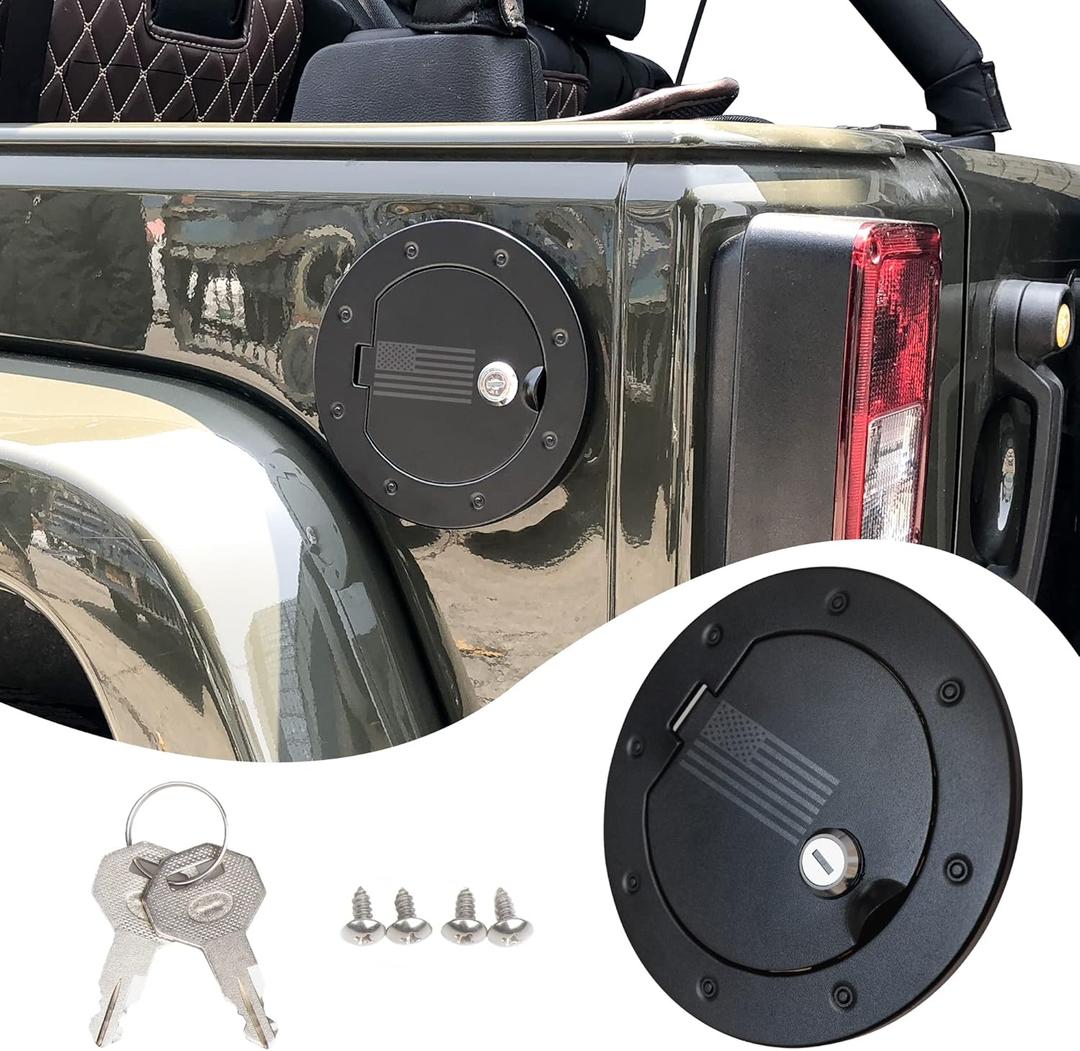 Gas Cap Cover for Jeep Wrangler JK 2007-2018, Fuel Filler Door Locking Gas Tank Cap Cover Compatible with 2007-2017 Jeep Wrangler JK & Unlimited Sport Rubicon Sahara - US Flag