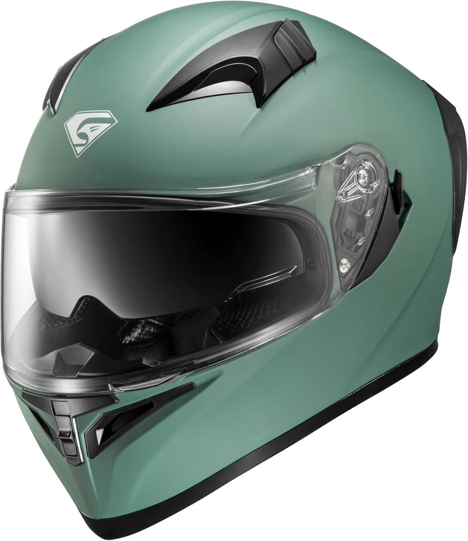 KYPARA Full Face Motorcycle Helmet with Internal Tinted Visor & DOT Approved for Moped ATV Cruiser Scooter (Alpine Matt Green, Medium)