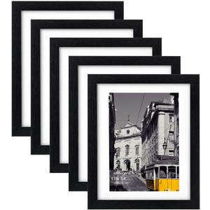 eletecpro 11x14 Picture Frames Set of 5 with Clear Acrylic Cover, Gallery Wall Decor, Displays 8x10 Photos with Mat or 11x14 Without, Horizontal or Vertical Wall Mount, Black