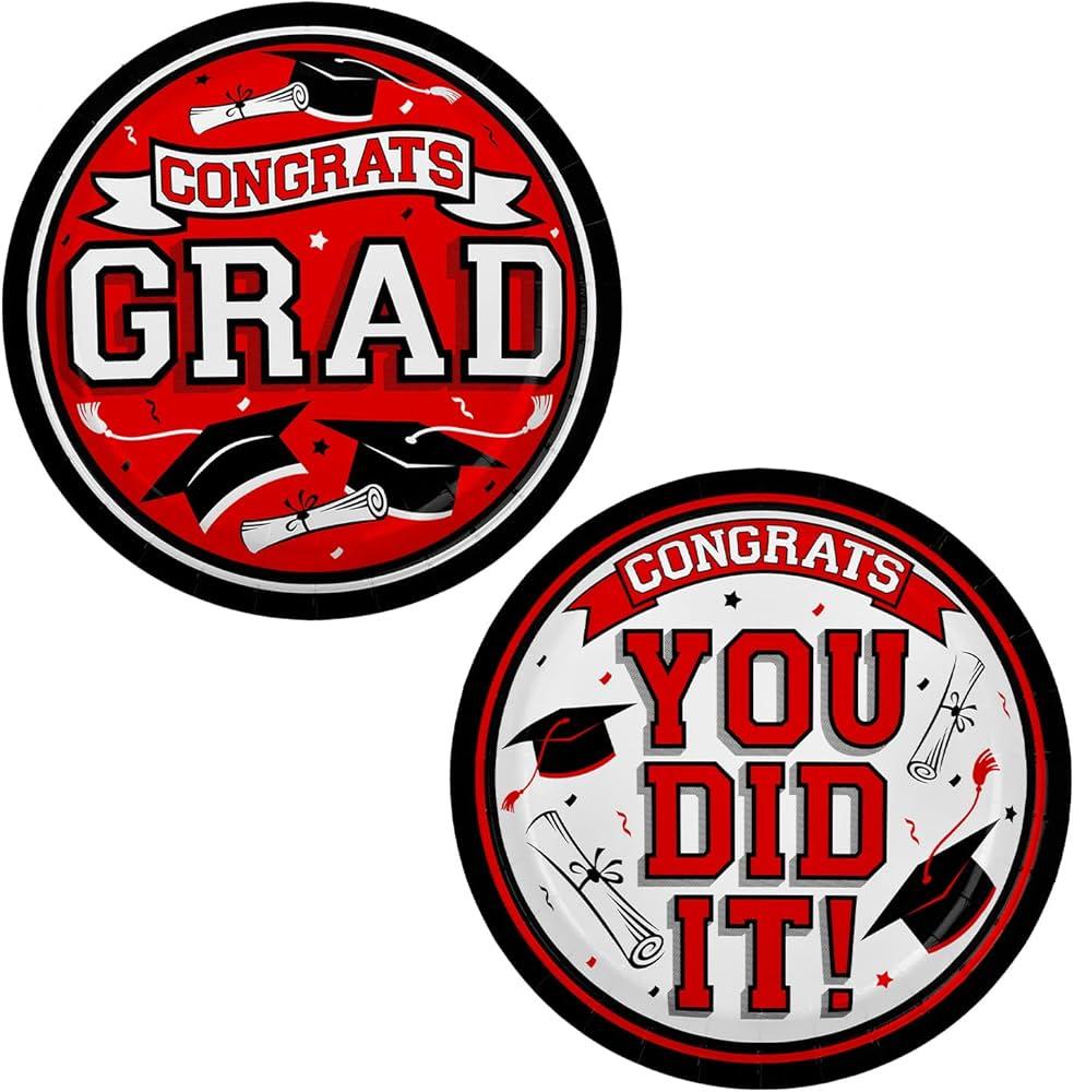 Graduation Party Supplies Dinnerware Set red Disposable dinner paper plates dessert paper plates and Napkins for Congrats Grad Party Decorations, Serve 50