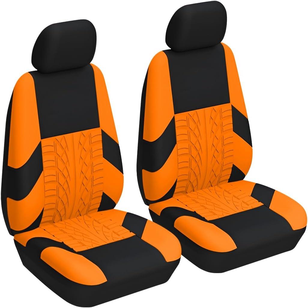 BESULEN Front Car Seat Covers, 2 Pcs Polyester Bucket Seat Protectors, Soft and Breathable, Premium Sporty Automotive Seat Cushions, Auto Interior Accessories for Most Cars, SUV (Orange)