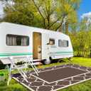 GENIMO 10 ' x 14 ' Outdoor Rug Waterproof for Patio Decor, Foldable Reversible Plastic Straw Area Rugs Mat for Camper, Outside Carpet for Rv, Deck, Porch, Picnic, Beach, Balcony, Coffee & Beige
