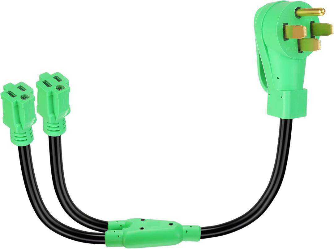 Kanayu 3FT 50 Amp to (2) x 110V 15 Amp Household Outlet RV Y Adapter Power Cord Compatible with NEMA 14-50P Male Plug to Two 5-15R Female Electrical Receptacles, 10/4 STW 50 to 15 RV Power Cord