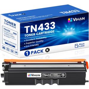 TN-433 TN433BK Toner Cartridge 1 Pack Replacement for Brother TN433 TN433BK Toner Cartridge HL-L8360CDW MFC-L8900CDW Printer Ink