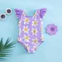Aruzig Toddler Baby Girl Swimsuit Ruffle Bathing Suit Pattern Print One Piece Beach Swimwear for Girls (Purple Flower, 5-6 Years)